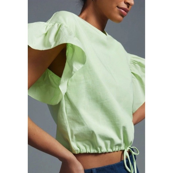 Anthropologie Maeve Top Size XS English Factory Ruffled‎ Drop Shoulder Lime - Picture 9 of 13
